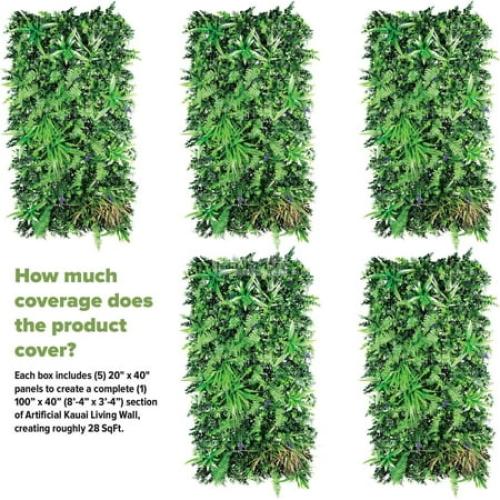 NatraHedge Artificial Kauai Living Wall Vertical Garden for Outdoor Hedge Installments or Indoor Decor (5 Pack) 28 SQF