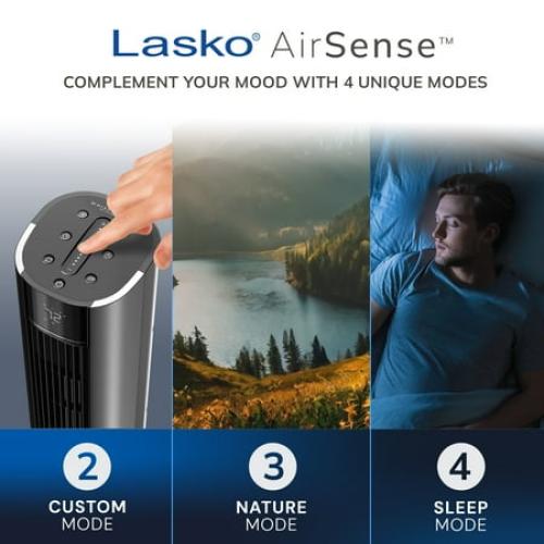 Lasko 40” WhisperForce DC Technology Tower Fan, 29 ft/s Airflow, Remote, Black, TDC401, New