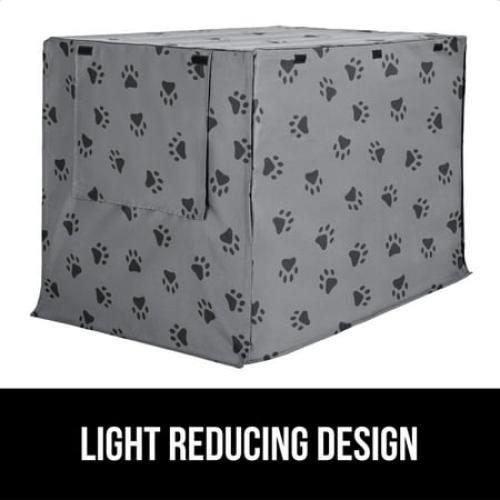 GORILLA GRIP Dog Crate Cover, Fits 24 Indoor Kennel Cage, Breathable Mesh Windows, Gray Paw