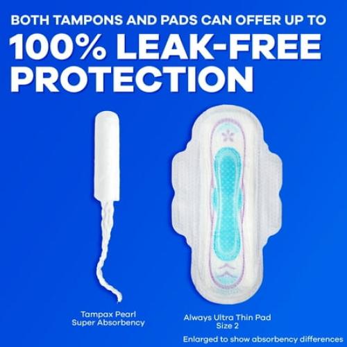Tampax Pearl Tampons Ultra Absorbency with LeakGuard Braid, 45 Count