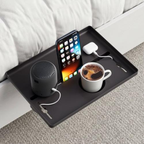 JOYMOOP Clip-On Bedside Shelf for Bunk Beds, Dorm Room Essentials, Bedside Caddy, No-Tool Install Bed Side Table Storage for Loft, Platform Beds, Nightstand Caddy for Phone, Glasses, Book, Black