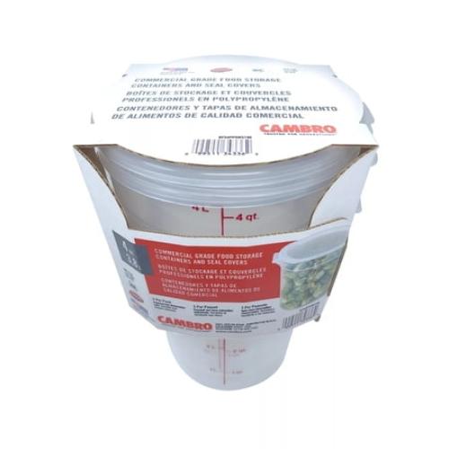 Cambro Round Translucent Food Container with Lid 4 Quart (Pack of 3)
