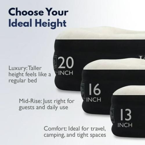 King Koil Luxury Air Mattress Queen with Built in Pump, Integrated Premium Pillow Inflatable Airbed for Guests, Camping & Home
