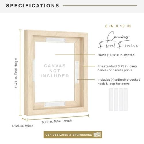 MCS Canvas Float Frames 16x20 Frame, Black Frame for Finished Canvases, Vertical & Horizontal Wall Hanging Large Frame with Adhesive for Canvas Paintings (1-Pack)