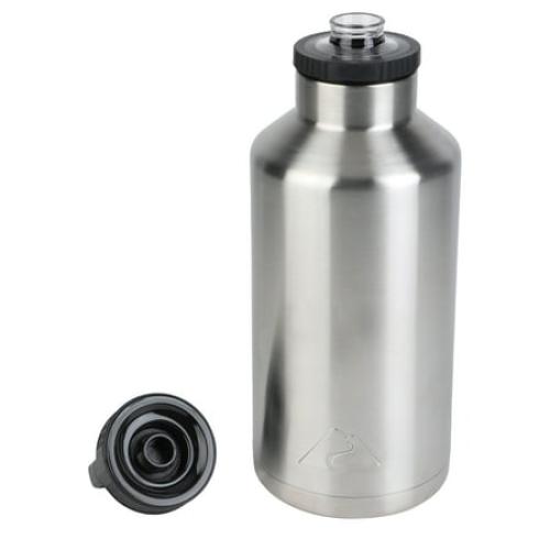 Ozark Trail 64 oz Chug Lid, Double-Wall Vacuum Insulated Stainless Steel Water Bottle, Silver, Keeps Drinks Hot & Cold
