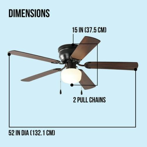 Mainstays 52 inch Hugger Indoor Ceiling Fan with Light Kit, Black, 5 Blades,, Reverse Airflow
