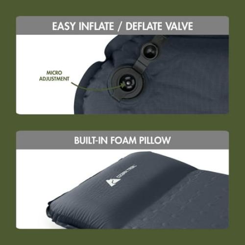 Ozark Trail Self-Inflating Camp Pad with Pillow - Grey, Adult, 78 L x 25 W x 2 H