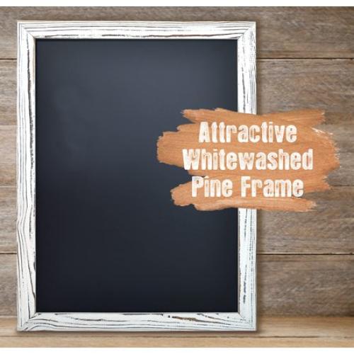 Magnetic Wall Chalkboard, Large Size 18 x 24, Rustic Wood Frame, Chalkboard Sign, Vertical or Horizontal Wall Mount, Includes Chalk and Eraser, by Better Office Products (Whitewash)