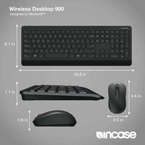 Incase Wireless Desktop 900 Keyboard and Mouse Combo - Designed by Microsoft – Quiet Touch Keys, Ambidextrous Design, Customizable Hotkeys, Two Year Battery Life