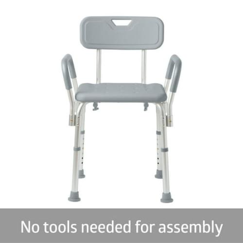 Medline Shower Aluminum Chair with Back and Padded Arms, Supports up to 350 lbs. Gray