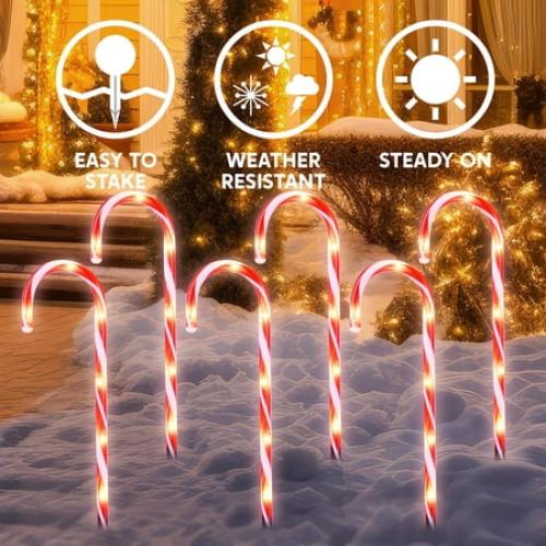 Joiedomi 12 Pack 17 Christmas Candy Cane Lights,Christmas Pathway Lights with White Lights for Indoor and Outdoor Christmas Decorations