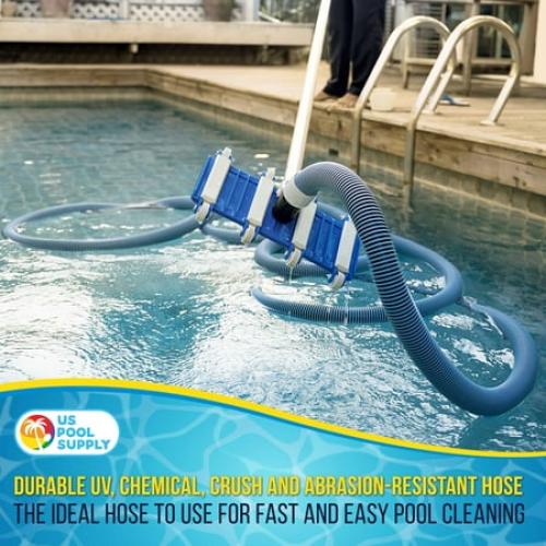 U.S. Pool Supply 1-1/2 x 50 Foot Professional Heavy Duty Spiral Wound Swimming Pool Vacuum Hose with Kink-Free Swivel Cuff, Flexible - Connect to Vacuum Heads, Skimmer, Filter Pump Inlet, Accessories