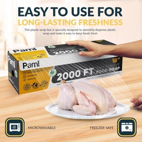 PAMI Clear Plastic Wrap 18 X 2000ft Saran Wrap with Dispenser Box for Home and Commercial Food Wrap, BPA-Free