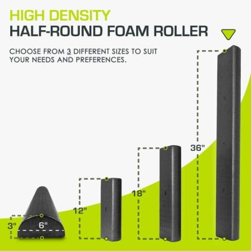 ProsourceFit High Density Half-Round Foam Rollers 12”, 18, 36 Black
