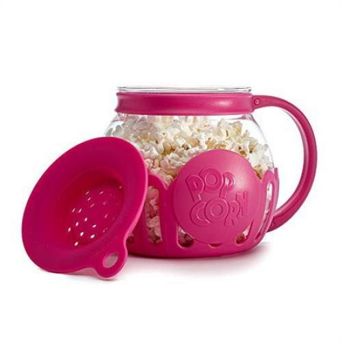 Ecolution Original Microwave Micro-Pop Popcorn Popper, Borosilicate Glass, 3-in-1 Silicone Lid, Dishwasher Safe, BPA Free, 1.5 Quart - Snack Size, Pink