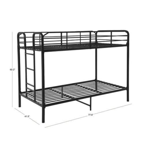 Your Zone Kids Metal Twin over Twin Quad Bunk Bed with Ladder and Guardrails, Black