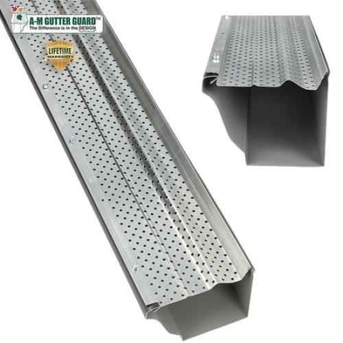 A-M Gutter Guard - 5 (50 feet, Mill Finish) Heavy-Duty Aluminum Gutter Guard - Leaf & Debris Protection for 5-inch and 6-inch Gutters, DIY-Easy, Lifetime Warranty, Made in the USA