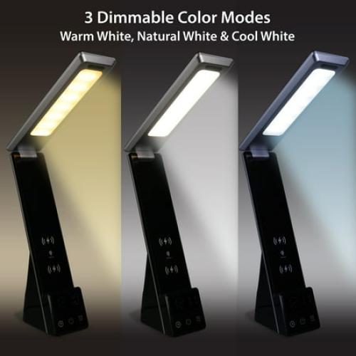 Mainstays 10.9' 5-in-1 LED Dimmable Wireless Charging Foldable Hinge Desk Lamp