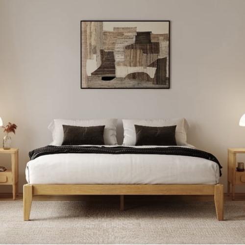 allforwood Thor Solid Wood Bed Frame - Standard King - Japanese Joinery Bed Frame - Wood Slat Support - No Box Spring Needed - Easy Assembly - Minimalist & Modern Style (Oak, King)