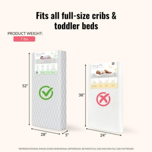 Dream On Me 2 in 1 Cozy Cloud Crib and Toddler Mattress, Taffeta