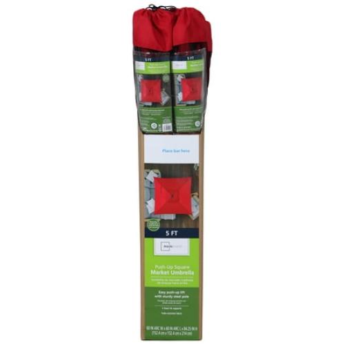Mainstays Outdoor 5' Red Square Market Patio Umbrella, Push-Up Only Function
