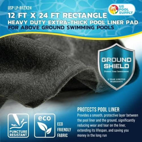 U.S. Pool Supply Ground Shield 12-Foot x 24-Foot Rectangle Heavy Duty Pool Liner Pad for Above Ground Swimming Pools - Protects Pool Liner, Prevents Punctures, Eco-Friendly Fabric - Extends Liner Life
