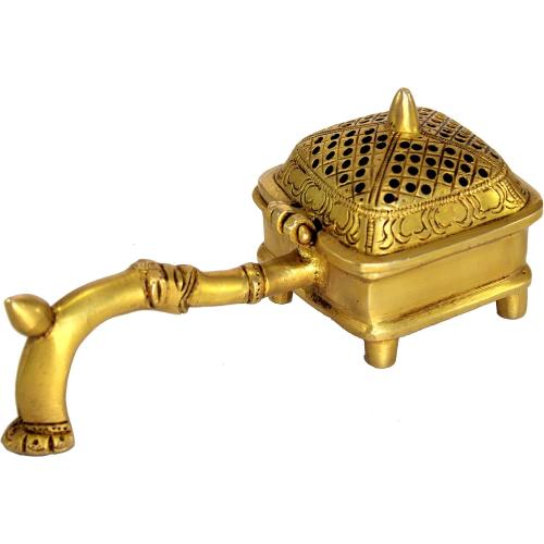 ESPLANADE Brass Incense Burner Dhoop Dani Stand With Handle- 15 Cms(Square)
