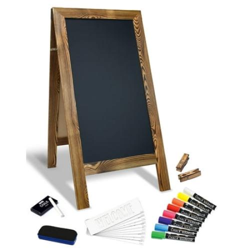 Size 20x40 Magnetic A-Frame Chalkboard Sign, Extra Large 20 x 40, Standing Chalkboard Easel, Deluxe Set with Multiple Accessories, Outdoor Sidewalk Sandwich Board Sign, by Better Office Products (Rustic Brown)