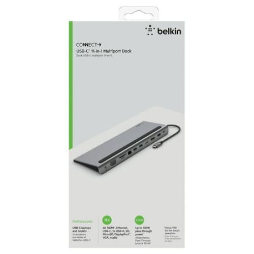 Belkin USB C Hub, 11-in-1 Multi-Port Laptop Dock with 4K HDMI, DP, VGA, USB C Docking Station with 100W Power Delivery, USB A, Gigabit Ethernet, SD, MicroSD, 3.5mm Port For MacBook Pro, Air and More