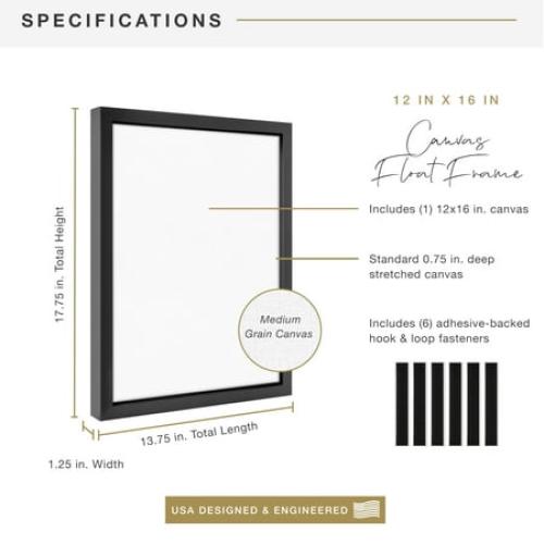 MCS Canvas Float Frames 16x20 Frame, Black Frame for Finished Canvases, Vertical & Horizontal Wall Hanging Large Frame with Adhesive for Canvas Paintings (1-Pack)