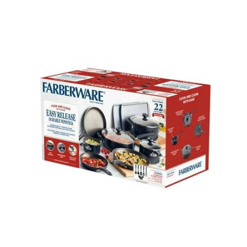 Farberware Easy Clean 22 Pcs Nonstick Cookware Set Includes Griddle Pan and Cooking Tools, Dishwasher Safe, Black