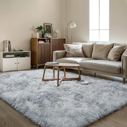 Size XL Color Grey Thick Area Rug Light Grey Fluffy Shag  for Bedroom, Soft Plush Fuzzy Shaggy Carpet, Thickened Washable Non Slip Cozy Furry Rugs for Living Room, Kids Baby Nursery Dorm, Tie-Dye Gray