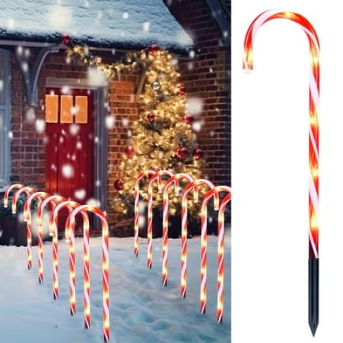 Joiedomi 12 Pack 17 Christmas Candy Cane Lights,Christmas Pathway Lights with White Lights for Indoor and Outdoor Christmas Decorations