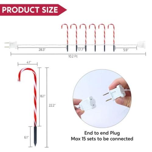 Joiedomi 12 Pack 17 Christmas Candy Cane Lights,Christmas Pathway Lights with White Lights for Indoor and Outdoor Christmas Decorations