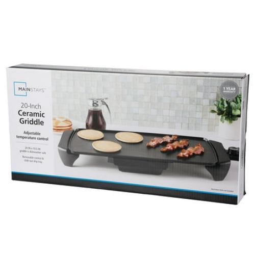 Mainstays 20” Electric Griddle - Non-Stick, Temperature Control,1500 W,Ceramic Coating NEEDS CLEANING/ MAY HAVE MISSING ACCESSORIES