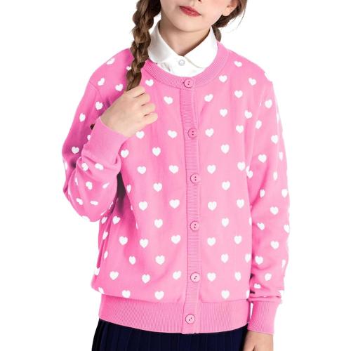 10-12y BOBOYOYO Girls Cardigan 100% Cotton Kids Heart Cardigan Sweater Valentines Long Sleeve Toddler Girl Soft Knit Cardigan
