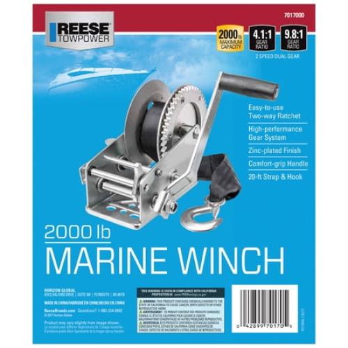 Silver 15Ft, Reese Towpower 7019400 Trailer Winch, Single-Speed, 600 lbs. Capacity, 15 Foot Strap