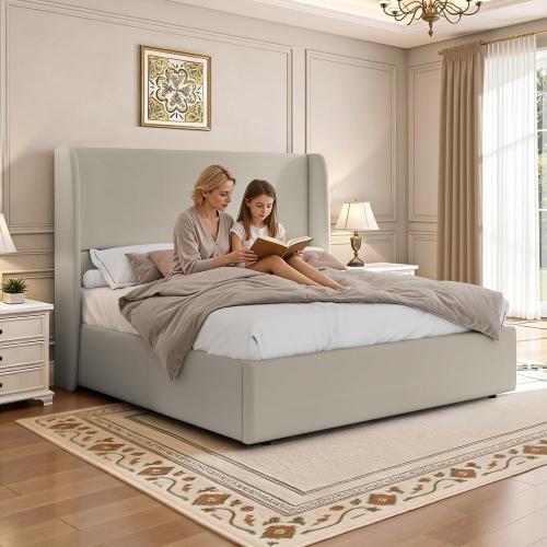 King Bed Frame Wingbacked Cream