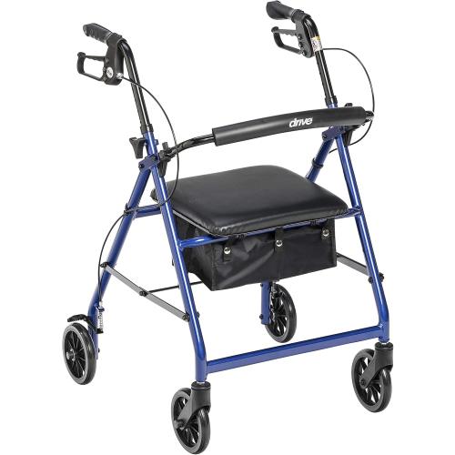 Drive Medical Walker Rollator with 6 Wheels Fold Up Removable Back Support and Padded Seat, Blue