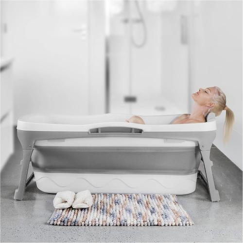 Portable Bathtub for Adult - Large 56'in Foldable Collapsible tub - Ergonomically Designed for the Ultimate Relaxing Soaking Bath. Ideal for Small Spaces - Quick Effortless Folding Bathtub