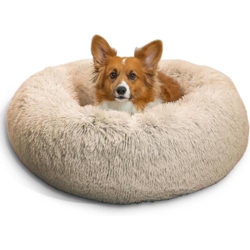 Best Friends by Sheri The Original Calming Donut Dog and Cat Bed in Shag Fur Taupe Medium 30x30