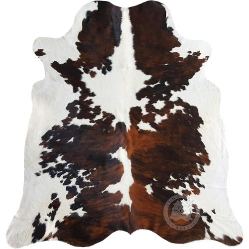 Sunshine Cowhides Genuine Cowhide Rug - Thick, Rustic Fur Carpet for Living Room, Bedroom, Office, or Decor - Cozy Accent for Kitchen, Bath, Fireplace & Wall - Tricolor Black & White, Large