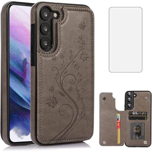 Asuwish Case for Samsung Galaxy S23 5G with Tempered Glass Screen Protector， Flip Wallet Cases Leather Stand with Card Holder，Double Magnetic Clasp Durable Shockproof Cover Glaxay S23 6.1'' (Gray)