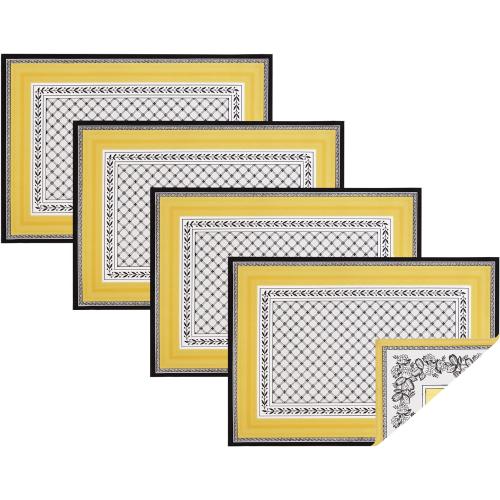 Villeroy and Boch Audun Reversible Patterned Cotton Fabric Placemats 14 Inches by 20 Inches Set of 4