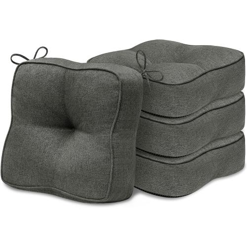 downluxe Thickened Chair Cushions for Dining Chairs Set of 4, Kitchen Chair Cushions with Ties and Non Slip Backing, Tufted Chair Pads 4 Pack, 16.5X 16.5 X 5, Dark Grey