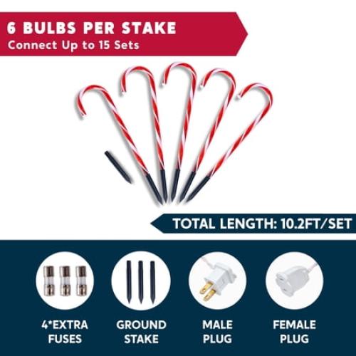 Joiedomi 12 Pack 17 Christmas Candy Cane Lights,Christmas Pathway Lights with White Lights for Indoor and Outdoor Christmas Decorations