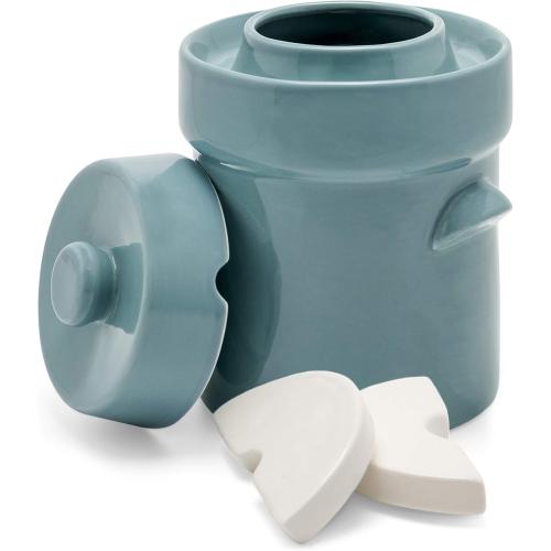 Zetilli Fermentation Crock Jar Sauerkraut Crock -For Onggi Kimchi Pot (1.3 Gallon) Ceramic Fermenting Crock with Glazed Weights for Fresh Chinese Pickle, Kimchi & Kombucha - Stoneware Pickling Crock 5L