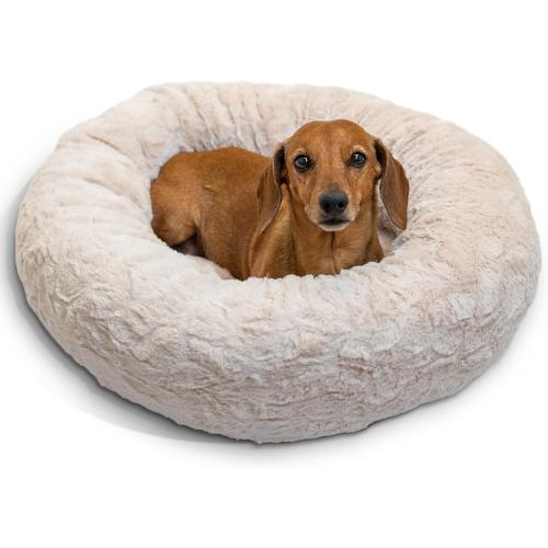 Best Friends by Sheri The Original Calming Donut Dog and Cat Bed in Lux Fur Oyster Small 23x23