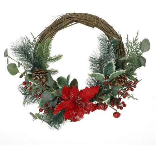 23.5 Eucalyptus Half Wreath with Poinsettia and Berries, Gree Christmas Decorations Outdoor Christmas Decorations Christmas Decor Christmas Tree Decorations Christmas Garland