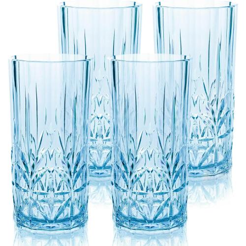 BELLAFORTE Shatterproof Tritan Tall Tumbler, Set of 4, 18oz - Myrtle Beach Drinking Glasses - Unbreakable Plastic Drinking Glasses for Gifting, Parties, New Year - BPA Free - Dishwasher Safe - Blue